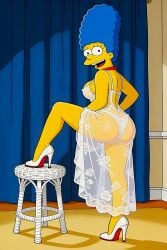 ai_generated ass breasts erect_nipples high_heels lingerie_only looking_at_viewer marge_simpson see-through the_simpsons thighs