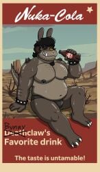 absurd_res banjokad border deathclaw english_text fallout hi_res lagomorph leporid male mammal microsoft nuka-cola rabbit scalie solo text yellow_border