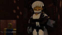 3d 3d_model 3d_render anonymous_artist anonymous_male closed_eyes closed_mouth confession_booth dummy_(roblox) grace_(roblox) hidden_sex meme meme_reference missingnok noob noob_(roblox) nun nun_outfit render roblox roblox_game roblox_studio seesay_(grace) sitting sitting_on_another sitting_on_lap sitting_on_penis sitting_on_person tagme yellow_body