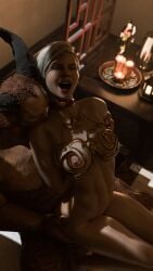 1boy 1girls 3d big_breasts breasts cassie_cage female implied_penetration male mortal_kombat nipples nude prototype_(artist) shao_kahn slave_bikini