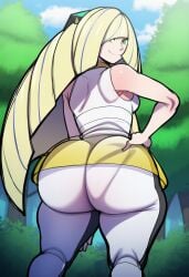 1girls ai ai_generated ass_focus back_view behind_view big_ass big_butt bubble_ass bubble_butt female female_focus female_only looking_at_viewer lusamine_(pokemon) novelai pokemon thick_thighs