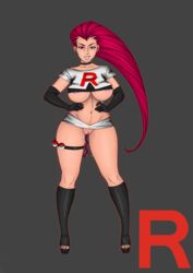 boots breasts colored_by_op gloves jessie_(pokemon) latex legoman nipple_piercing nipples no_panties piercing pink_hair pokemon recolor team_rocket toy underboob upskirt