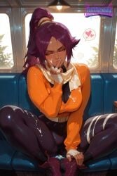 1girl 1girls ai_generated big_ass big_breasts bleach bleach:_the_thousand-year_blood_war blushing blushing_at_viewer blushing_female blushing_profusely bubble_butt dark-skinned_female dark_skin deurahh fucked_silly horny_female imminent_fellatio imminent_oral imminent_penetration imminent_sex large_breasts pinup ponytail purple_hair pussy sex shihouin_yoruichi stable_diffusion steam steaming_body straight_hair sweat sweatdrop sweating thick_ass thick_legs thick_thighs yellow_eyes yoruichi_shihouin