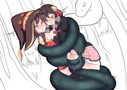 2024 2futas absurd_res blush breast_size_difference coiling coils erect_penis feral frottage futa_only futanari hair_ribbon kono_subarashii_sekai_ni_shukufuku_wo! megumin open_mouth penis red_eyes snake sonazthewho steamy_breath tail_sex tailjob witch_hat yunyun_(konosuba)