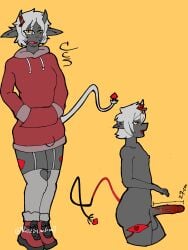 3:4 anthro big_butt big_penis black_body bovid butt caprine clothing demon femboy genitals goat hair hi_res jun_(disambiguation) male mammal penis red_penis riozzy_witroy7 solo white_hair