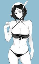 1girls alternate_breast_size big_breasts bikini black_hair breasts female female_only fire_emblem fire_emblem_awakening fire_emblem_heroes high_resolution large_breasts messatsu_tan monochrome nintendo noire_(fire_emblem) noire_(summer)_(fire_emblem) solo swimsuit