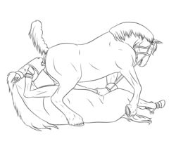 2018 absurd_res anal animal_genitalia animal_penis anus balls bondage bound bridle docking duo equid equine erection feral fur hair hi_res horse lionsilverwolf male mammal oral penetration penis rimming sex sheath tongue tongue_out yaoi