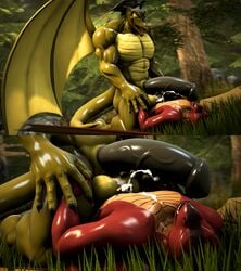 2019 3d 4k abs absurd_res anthro anthrofied balls big_penis cowgirl_position cum cum_on_balls cum_on_chest cum_on_penis cumshot dragon ejaculation father_and_child father_and_son forest fox_whisper85 hi_res horn hudson_(zp92) huge_cock humanoid_penis incest larger_male looking_pleasured male muscular muscular_male nutjob on_top orgasm pecs penis reptile scalie sex size_difference smaller_male smile source_filmmaker tongue tree ty_(zp92) vein veiny_penis wings yaoi yellow_eyes