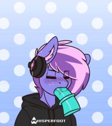 2019 animated anthro berry_frost blush closed_eyes clothed clothing dildo dotted_background english_text equid equine fan_character freckles furry hair hi_res male_only mammal my_little_pony oral pattern_background sex_toy simple_background solo text whisperfoot