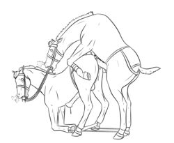 2018 anal anal_sex animal_genitalia balls bondage bound bridle cum duo equid equine erection feral fur hair hi_res horse lionsilverwolf male mammal open_mouth penetration penis sex_toy yaoi young