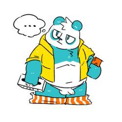 1boy 2018 anthro balls belly blue_fur bmf_6666 clothed clothing fur giant_panda male male_only mammal moobs navel nem open_shirt overweight overweight_male penis phone shirt simple_background solo underwear ursid white_background