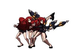 1girls animated bottomless bouncing_breasts breasts clenched_hand cross edit exposed_pussy female female_only going_commando hair_over_one_eye heels kicking legs lips lipstick long_hair long_legs parasol parasoul pussy red_hair skullgirls umbrella vagina video_games