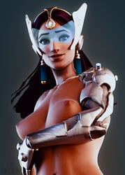 1girls 3d areolae blue-tinted_eyewear breasts dark-skinned_female dark_skin female female_only looking_at_viewer nipples overwatch solo symmetra tinted_eyewear visor wunder