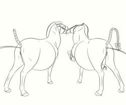 2018 absurd_res anal animal_genitalia ball_gag bondage bound duo equid equine female feral fur gag gagged hair hi_res horse inflation lionsilverwolf mammal nipple_piercing nipples open_mouth piercing