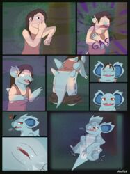 alsoflick claws clitoris comic female feral forest hi_res human masturbation nidorina nintendo pokémon_(species) pokemon pussy scalie smog tail transformation tree video_games