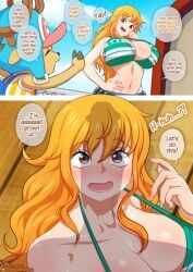 about_to_pound_the_fuck_outta_em big_breasts bikini dialogue female growth huge_breasts male nami_(one_piece) neocoill one_piece penis penis_awe penis_shadow size_difference speech_bubble tony_tony_chopper