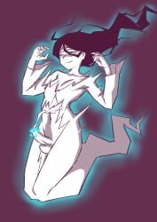 1boy absurdres androgynous black_hair blush closed_eyes cum ejaculation full_body ghost ghost_tail glowing handsfree_ejaculation hej hej_510 highres long_hair male_focus navel original solo trap wide_sleeves