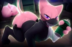 2026 3_toes absurd_res all_fours alley anus ass bodily_fluids clothed clothing crystal_(darcain) egg_vibrator feet female feral generation_1_pokemon genital_fluids genitals hi_res hoodie legendary_pokemon legwear looking_at_viewer mammal mask mew_(pokemon) mirror mirror_reflection mythical_pokemon nintendo paint partially_clothed paws pokemon pokemon_(species) reflection sex_toy solo spray_paint stockings thick_thighs toes topwear vaginal_fluids vibrator visionaryserpent vulva wide_hips