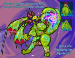 2_toes abstract_background alien ambiguous_species animal_genitalia antennae_(anatomy) antennae_markings anthro atlyss ball_markings balls barely_visible_genitalia barely_visible_sheath big_breasts big_ears big_penis big_tail bodily_fluids breast_markings breast_play breasts dragon english_text feet genital_fluids genital_markings genitals glowing glowing_body glowing_eyes glowing_genitalia glowing_markings glowing_penis glowing_tail goo_creature green_body gynomorph hanging_breasts herm holding_breast horn huge_cock hybrid hyper hyper_genitalia hyper_penis intersex kiseff kubold_(atlyss) lactating leg_markings m-a-dragon markings membrane_(anatomy) milk milk_on_breasts milk_on_face multicolored_body mythological_creature mythological_scalie mythology navel nipple_fetish nipple_play nipples nubbed_penis peeing peeing_on_object peeing_while_erect penis penis_markings projectile_lactation ringed_penis scalie screencap shaded sheath solo standing tail tail_markings text thick_thighs thigh_markings toes urine urine_stream watersports