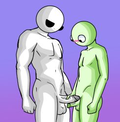 2boys bald bald_male balls black_eyes blush blushing_male blushing_profusely chetoh circle_head circular_head circumcised commission comparing comparing_penis craig_(chetoh) egg eggmale erect_penis erection frottage frotting gay grabbing_cock grabbing_penis gradient_background green_body green_skin height_difference male male_only naked naked_male nude nude_male oc original original_character original_characters penis penis_size_difference penises penises_touching size_comparison smile smiling testicles white_body white_skin yaoi