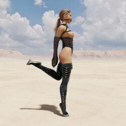 1girls 3d 3d_render armbinder arms_behind_back bit_gag bondage boots bound bound_arms exposed_breasts female female_only femsub gag gagged heel-less_heels high_heels outdoors pony_boots ponyplay ponytail someonedark122 thigh_boots thigh_high_boots