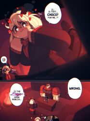 1boy 2girls blocky_body breasts clothed dialogue english_text helltaker helltaker_(character) justice_(helltaker) meme modeus_(helltaker) not_porn roblox robloxian speech_bubble subspace_tripmine tagme text xxliam1029xx