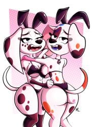 101_dalmatian_street 101_dalmatians 2026 2girls aged_up animal_ears anthro anthro_female anthro_focus anthro_on_anthro anthro_only anthrofied anthropomorphic artist_signature ass big_ass big_booty big_breasts big_butt bikini bikini_bottom bikini_top black_bikini black_body black_bra black_bunny_ears black_bunnysuit black_fur black_nose black_panties black_spots black_underwear blue_eyes blue_tongue booty bra breasts bunny_ears bunny_girl bunnysuit canid canine canis da_vinci_(101_dalmatians) dalmatian digital_drawing_(artwork) digital_media_(artwork) disney dolly_(101_dalmatians) domestic_canine domestic_dog duo duo_female duo_focus eyebrows eyelashes fake_animal_ears fangs female female/female female_anthro female_canine female_focus female_only floppy_ears furry furry_female furryart grey_eyes hand_behind_head hand_on_hip hand_on_shoulder hi_res high_resolution highres hips hips_wider_than_shoulders huge_ass huge_booty huge_breasts huge_butt large_ass large_booty large_breasts large_butt large_ears looking_at_viewer looking_at_you looking_back looking_back_at_viewer looking_pleasured mammal multicolored_spots open_mouth open_smile panties paws pink_tongue pkbr4insh0ck_(artist) pkbrnsh0ck_(artist) pleasured pleasured_face pleasured_female simple_background smile smiling smiling_at_viewer spots spotted_body spotted_fur tail teeth thick thick_ass thick_butt thick_hips thick_legs thick_thighs tongue underwear white_body white_fur wide_ass wide_hipped_anthro wide_hipped_female wide_hips wide_thighs