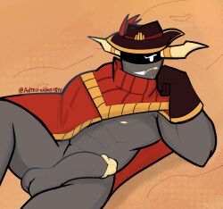 1boy abs admiralgus1897 balls biceps cowboy cowboy_gloves cowboy_hat gloves grappling_hook_(phighting) inphernal looking_at_viewer muscular nipples pecs penis phighting poncho roblox roblox_game robloxian tagme