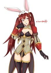 bunny bunny_costume bunny_ears bunny_girl bunny_hat bunny_tail easter easter_bunny fire_emblem fire_emblem_awakening fire_emblem_heroes gloves long_hair lucina_(fire_emblem)_(cosplay) red_eyes red_hair severa_(fire_emblem) small_breasts sonicheroxd thighhighs twintails