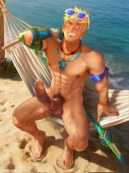 1boy abs armpit_hair barefoot beach beach_background bushy_pubes collars earrings erect erect_cock erect_dick erect_nipples erect_penis erection flushed full_body glowdaizi hairy_armpits hairy_pubes hammock leg_hair male male_only overwatch overwatch_2 precum precum_ejaculation precum_on_penis pubes real_life_background sand seated six_pack solo solo_male sunglasses sunglasses_on_head sweaty sweaty_body veins_on_cock veins_on_dick veins_on_penis veiny_cock veiny_dick veiny_penis wuyang wuyang_(overwatch) wuyang_ye