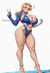 1girl ai_generated alternate_body_type alternate_breast_size anklet asymmetrical_gloves barefoot big_ass big_thighs blonde_hair blue_eyes blue_gloves blue_leotard blue_one-piece_swimsuit blush bottom_heavy breasts bursting_breasts casual_one-piece_swimsuit child_bearing_hips cleavage cleavage_cutout clothing_cutout curvaceous curves curvy curvy_body curvy_figure earrings eyewear_on_head feet fingerless_gloves full_body gigantic_ass glossy glossy_body gloves hi_res high_resolution highleg highres hoop_earrings hourglass_figure huge_ass huge_breasts invisible_woman invisible_woman_(azure_shade) invisible_woman_(marvel_rivals) jewelry large_breasts large_thighs leaguewaifus legs leotard long_hair looking_at_viewer marvel marvel_rivals massive_ass nail_polish navel navel_cutout navel_piercing o-ring o-ring_swimsuit one-piece_swimsuit piercing pool shiny_skin sideboob simple_background skin_gloss skindentation skull_crushing_thighs smile soles solo stable_diffusion standing stomach_cutout sue_storm sue_storm_(marvel_rivals) sunglasses sweat swimsuit thick_thighs thighs thunder_thighs tiptoes toenail_polish toenails toes underboob_cutout v voluptuous water wet white_background wide_hips