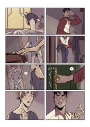 2boys 2d_(artwork) acrknowyou after_sex arcane arcane_jayce arcane_viktor ass bed bedroom bedroom_background bedroom_setting clothed_male clothed_sex clothing clothing_lift color colored comic comic_page comic_panel comic_strip couple couple_(romantic) dialogue dialogue_box dialogue_bubble digital_drawing_(artwork) digital_media_(artwork) disabled_male dressing english eye_contact face getting_dressed hand_on_hip hands hickey hickey_marks hickies holdings_legs jayce jayce_talis laying_down laying_in_bed league_of_legends longing_eyes looking_at_partner male male/male male_focus mastectomy_scar mirror multiple_images multiple_poses multiple_views pants public riot_games romantic_ambiance romantic_couple sfw shirt shirt_only sleeping top_surgery_scars transgender_male transgender_man transmasc viktor_(league_of_legends)
