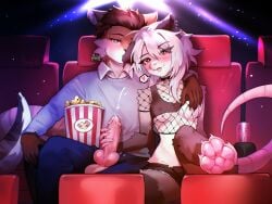 absurd_res american_opossum anthro areola balls blush blush_lines breast_grab breasts brown_body brown_fur brown_hair claws clothed clothing clothing_lift collar countershading duo ear_piercing female fishnet_clothing fishnet_topwear food fur genitals grey_body grey_fur hair hand_on_breast heart_symbol hi_res kayla_(gfpossy) knot knotted_penis male male/female mammal marsupial monster_energy monster_energy_can movie_theater multicolored_body multicolored_fur mustelid nipples otter otter_tail partially_clothed pawpads paws penis penis_grab piercing popcorn public public_sex river_otter sex shirt shirt_lift tail theo_delmare topwear vinni_(artist) virginia_opossum whiskers white_body white_fur white_hair