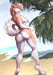 anthro ass beach bikini breasts canine dog female furry nipple_bulge outside sideboob solo swimsuit trees twinkle-sez water