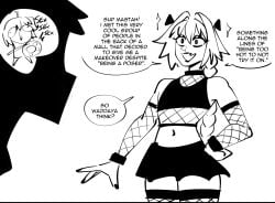 2boys astolfo_(fate) black_lipstick braided_hair clinickcase doodle fate/apocrypha fate/grand_order fate_(series) fishnets fujimaru_ritsuka_(male) goth goth_boy goth_femboy goth_makeup gothified lipstick male male_only no_color simple_background skirt tummy