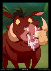 absurd_res cum cum_from_nose cum_in_mouth cum_in_nose cum_inside cum_on_face disembodied_penis disney feral gay hi_res magzol male male_only mammal nasal_penetration penis pumbaa standing suid suina the_lion_king warthog yaoi