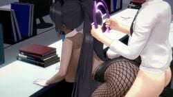 3d animated areolae black_bunnysuit black_hair black_leotard blue_archive blue_bow bouncing_breasts breasts breasts_out bunnysuit cleaning_&_clearing_(blue_archive) cuffs dark-skinned_female dark_skin fake_animal_ears fake_rabbit_ears fake_rabbit_tail fake_tail female fishnets from_behind from_behind_position gloves halo halo_grab indoors kakudate_karin karin_(blue_archive) karin_(bunny)_(blue_archive) large_breasts leotard light-skinned_male light_skin long_hair millennium_science_school_student mw9 nipples office ponytail purple_halo sound tagme video white_choker white_gloves wrist_cuffs yellow_eyes