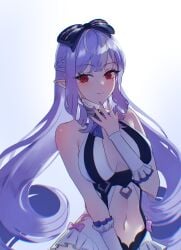 1girls aoiabyss bare_shoulders breasts breasts_apart chromatic_aberration clothed clothing colored_inner_hair colored_nails detailed_eyes exposed_breasts eyes female frills hair horizontal_ears hoyoverse light-skinned_female light_purple_hair light_skin lilac_hair long_hair long_nails mihoyo mole_under_eye nails navel official_alternate_costume painted_nails pale-skinned_female pale_skin pink_lips pointy_ears purple_hair purple_nails purple_theme red_eyes shoulder_blush shoulders side_cutout skinny slender_waist small_breasts small_hands small_mouth smile smiling solo swimsuit two_tone_hair vivian_banshee vivian_banshee_(iris_of_the_shore) white_swimsuit zenless_zone_zero