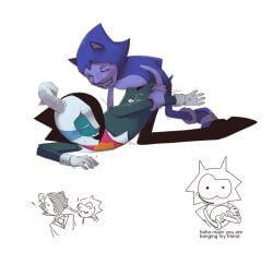 abstract_character anal_sex anthro anthro_on_humanoid clothed_male clothed_sex clothing cum_drip gay gay_sex maigo_(rewrite) maigo_(sonic.exe) majin_sonic male/male sex_from_behind size_difference sonic.exe_(series) white_background
