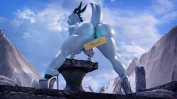 absurd_res anal anal_sex anthro ass bent_over bethesda_game_studios buttplug censored clothing dododragon56 dragon female footwear hi_res high_heels horn jewelry looking_at_viewer looking_back microsoft milfnir mountain mythological_creature mythological_scalie mythology nipple_armor nude penetration plug_(sex_toy) raised_tail reptile scalie sex_toy shoes skyrim solo spreading tail the_elder_scrolls wood