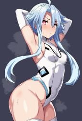1girls armpits arms_behind_head arms_up big_ass blanc blue_hair blush bodysuit child_bearing_hips goddess light_skin neptunia_(series) red_eyes seductive seductive_look sensual sexy sexy_armpits sexy_pose side_view skin_tight small_breasts solo stiris_rangetsu thick_thighs white_heart_(neptunia) wide_hips