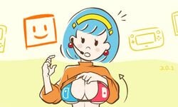 1girls amelia_n. blue_hair bra breasts female female_only looking_at_viewer mob_face nintendo nintendo_switch short_hair squidapple tagme