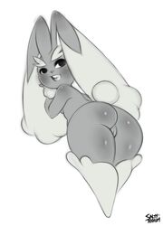 1girls 2019 anthro anthrofied ass bent_over big_ass big_ears black_and_white black_eyes blush bottom_heavy breasts chubby curvy_figure english_text eye_contact feet female female_only fur furry half-closed_eyes hi_res huge_ass humanoid hyper hyper_ears lagomorph long_ears looking_at_viewer looking_back lopunny mammal monochrome nintendo nude open_mouth paws pokémon_(species) pokemon pokemon_(species) pokemon_dppt pose pussy saltyxodium signature simple_background sketch smile solo tail text thick_thighs tongue video_games watermark white_background wide_hips