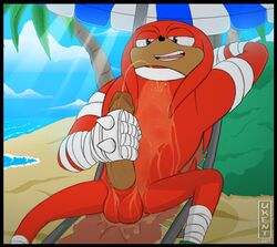 1boy anthro humanoid_penis knuckles_the_echidna male male_only mammal masturbation peeing penile_masturbation penis solo sonic_(series) sonic_boom tagme ukent urine watersports