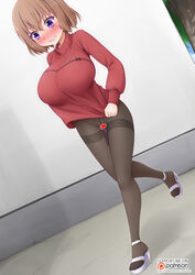 1girls alternate_breast_size artist_name bangs blend_s blush breasts brown_hair censored clenched_teeth clothes_tug colored_eyelashes crying crying_with_eyes_open day dildo dutch_angle embarrassed eyebrows_visible_through_hair female female_only heart heart_censor high_heels highres hoshikawa_mafuyu huge_breasts indoors large_breasts long_sleeves looking_down no_panties no_pants nose_blush object_insertion pantyhose parted_lips patreon_username purple_eyes pussy_juice pussy_peek red_sweater sex_toy solo sweater sweater_tug tears teeth thighband_pantyhose v-shaped_eyebrows vaginal_object_insertion vaginal_penetration vahn_yourdoom vibrator_under_clothes white_footwear