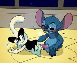 after_sex alien alienese_text all_fours anus argon_vile ass backsack balls blush bodily_fluids breath butt_grab cum cum_in_ass cum_inside cum_on_balls cum_string disney duo english_text erection experiment_(lilo_and_stitch) genital_fluids genitals hand_on_butt hi_res leaking_cum lilo_and_stitch male male/male nintendo orbulon penis precum precum_string pull_out stitch_(lilo_and_stitch) text warioware