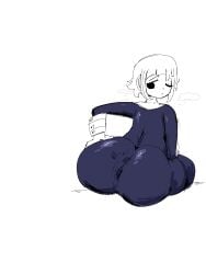 1other androgynous ass ass_bigger_than_head ass_focus back_view big_ass big_butt black_and_white butt_bigger_than_head butt_focus crona_(soul_eater) hand_on_ass large_ass large_butt looking_back looking_back_at_ass murakumozoea nonbinary part_1 part_of_a_set shiny_ass simple_background solo tight_clothing tuppenjskewer