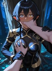 1boy 1boy1girl 1girls ai_generated breast_grab covering_another's_mouth covering_mouth cowboy_shot forest grabbing_another's_breast kage_no_jitsuryokusha_ni_naritakute! looking_at_viewer male_pov molestation night omega_(the_eminence_in_shadow) outdoors pov pov_hands pov_male seacreator surprised the_eminence_in_shadow tree wide-eyed wide_eyed