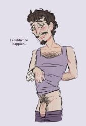 admiring admiring_penis admiring_self affirmation after_surgery arm_hair bandaged_arm blush body_hair bushy_pubes chest_hair confidence_boost content_expression content_smile dark_hair digital_drawing_(artwork) digital_media_(artwork) english english_text euphoric facial_hair feeling_good glasses hand_behind_back happy happy_male hazel_eyes lifting_own_clothes lifting_shirt looking_at_own_penis looking_at_penis looking_at_self looking_down_at_self male male_focus male_only mr_shrink no_sex old_man_adams original original_character overjoyed pants pants_down penis penis_out post-op professor queer solo solo_male spectacles stitches sutures thick_hair wholesome wholesome_nudity wobbly_mouth