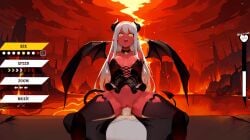 animated anime cowgirl_position hell hentai horn red_body succubus tail white_hair yellow_eyes